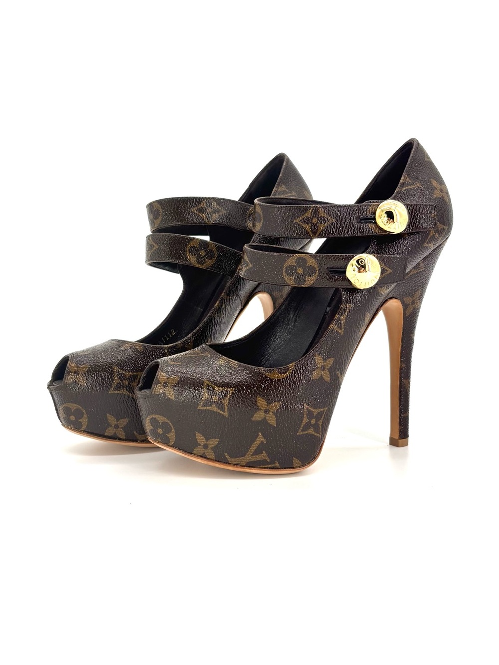Louis Vuitton Ritual Fetish LV Monogram Maryjane Platform Peep Toe Pumps 37